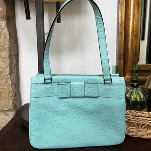 Kate Spade Robin's Egg Blue Ostrich Leather Bow Adorned Handbag
